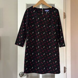 Vivienne Tam Y2K Designer Black Red Bird Print 3/4 Sleeve Shift Mini Dress 8